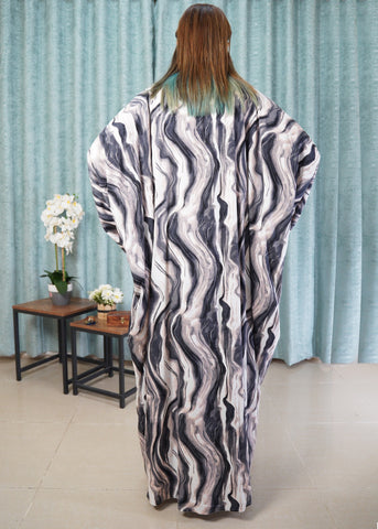 The Marble Flow Abaya | Linen Batwing with Scarf