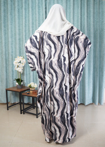 The Marble Flow Abaya | Linen Batwing with Scarf