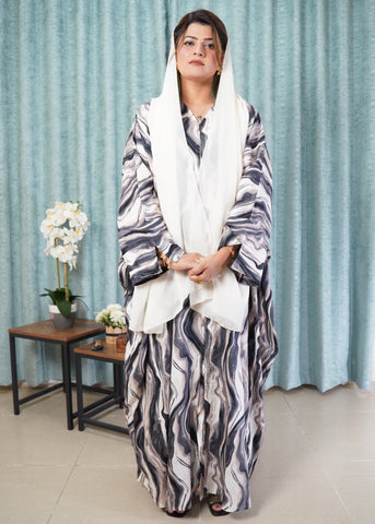 The Marble Flow Abaya | Linen Batwing with Scarf