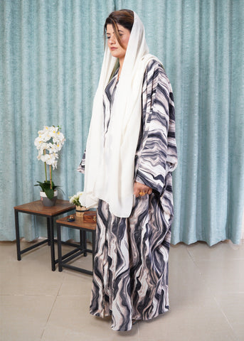 The Marble Flow Abaya | Linen Batwing with Scarf