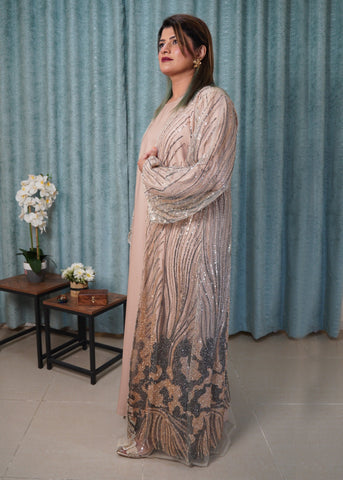The Stardust Abaya Set | Embellished Open Kimono with Inner & Scarf