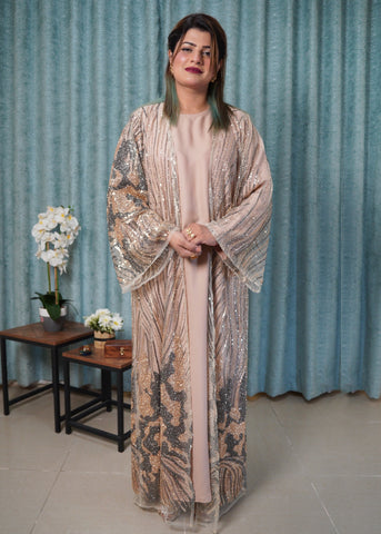 The Stardust Abaya Set | Embellished Open Kimono with Inner & Scarf
