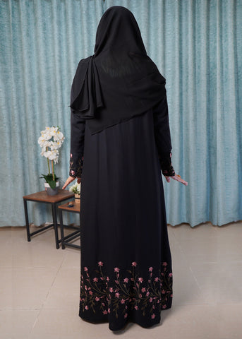 Black Nida with Floral Embroidery and Rhinestones