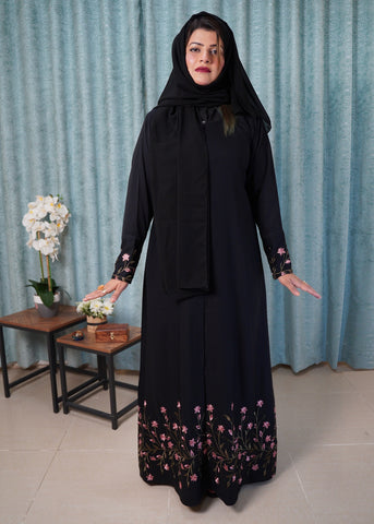 Black Nida with Floral Embroidery and Rhinestones