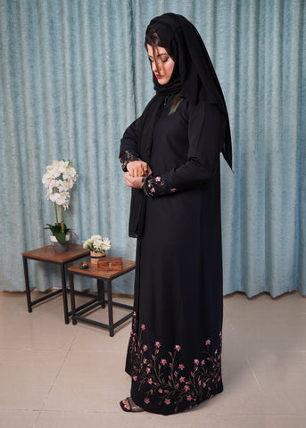 Black Nida with Floral Embroidery and Rhinestones