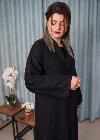 Sleek Orchid Black Abaya | Modern Blazer, Style with Tonal Self Black Embroidery