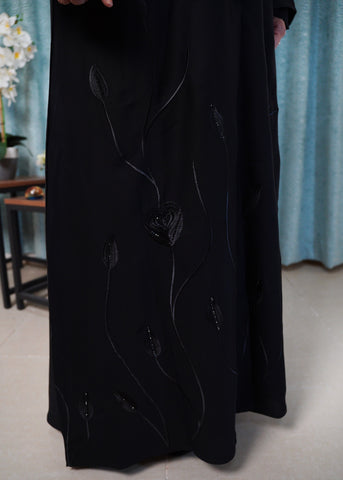 Sleek Orchid Black Abaya | Modern Blazer, Style with Tonal Self Black Embroidery