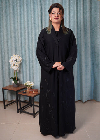 Sleek Orchid Black Abaya | Modern Blazer, Style with Tonal Self Black Embroidery