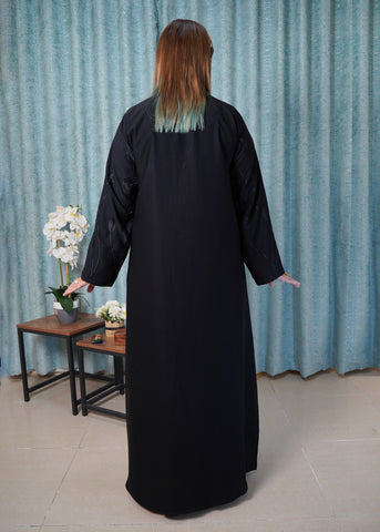 Sleek Orchid Black Abaya | Modern Blazer, Style with Tonal Self Black Embroidery