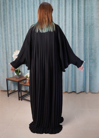 The Symphony Black Abaya | Elegant Pleated Design with Handwork